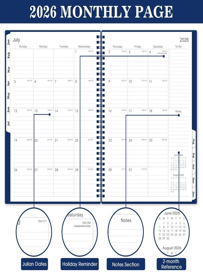 Indeme 2026 Planner, 2026 Planner Weekly and Monthly from Jan 2026 - Dec 2026, 9" x 11" Planner 2026, 2026 Calendar Planner with Monthly Tabs, Pocket, Twin-Wire Binding, Premium Paper, Holidays - Image 3