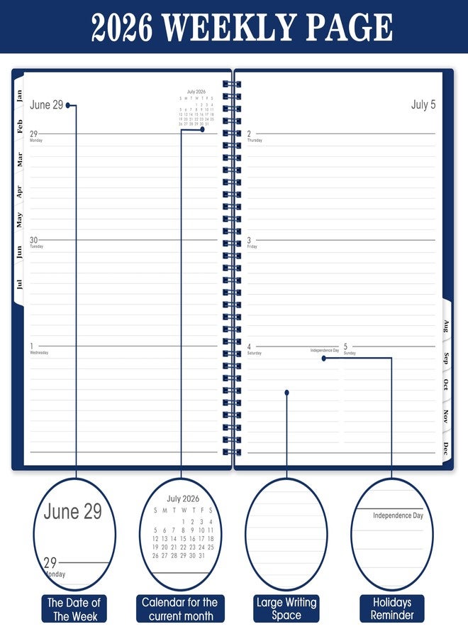 Indeme 2026 Planner, 2026 Planner Weekly and Monthly from Jan 2026 - Dec 2026, 9" x 11" Planner 2026, 2026 Calendar Planner with Monthly Tabs, Pocket, Twin-Wire Binding, Premium Paper, Holidays - Image 4