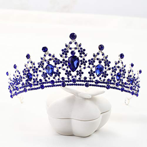 FORSEVEN Crystal Wedding Crown Queen Tiara Bride Crowns for Women Rhinestone Headbands Princess Birthday Party Tiaras Bridal Wedding Accessories (Blue) - Image 2