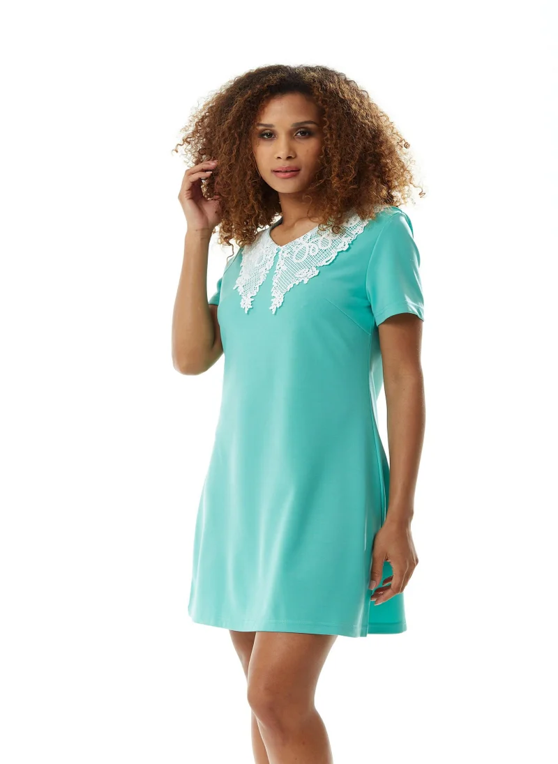 Liquorish Mint Green Mini Dress with Lace Collar