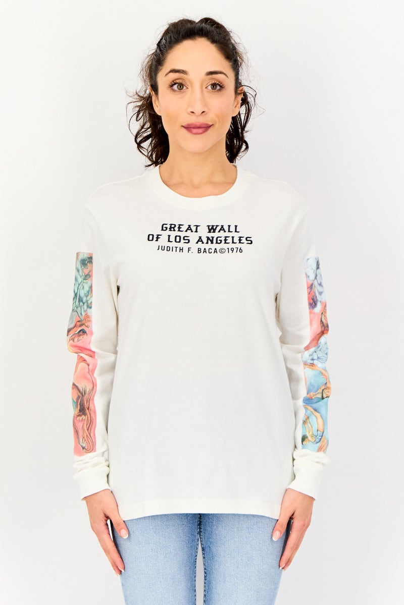 VANS Women  Crew Neck Long Sleeve Graphic Print T-Shirt, White - Image 1