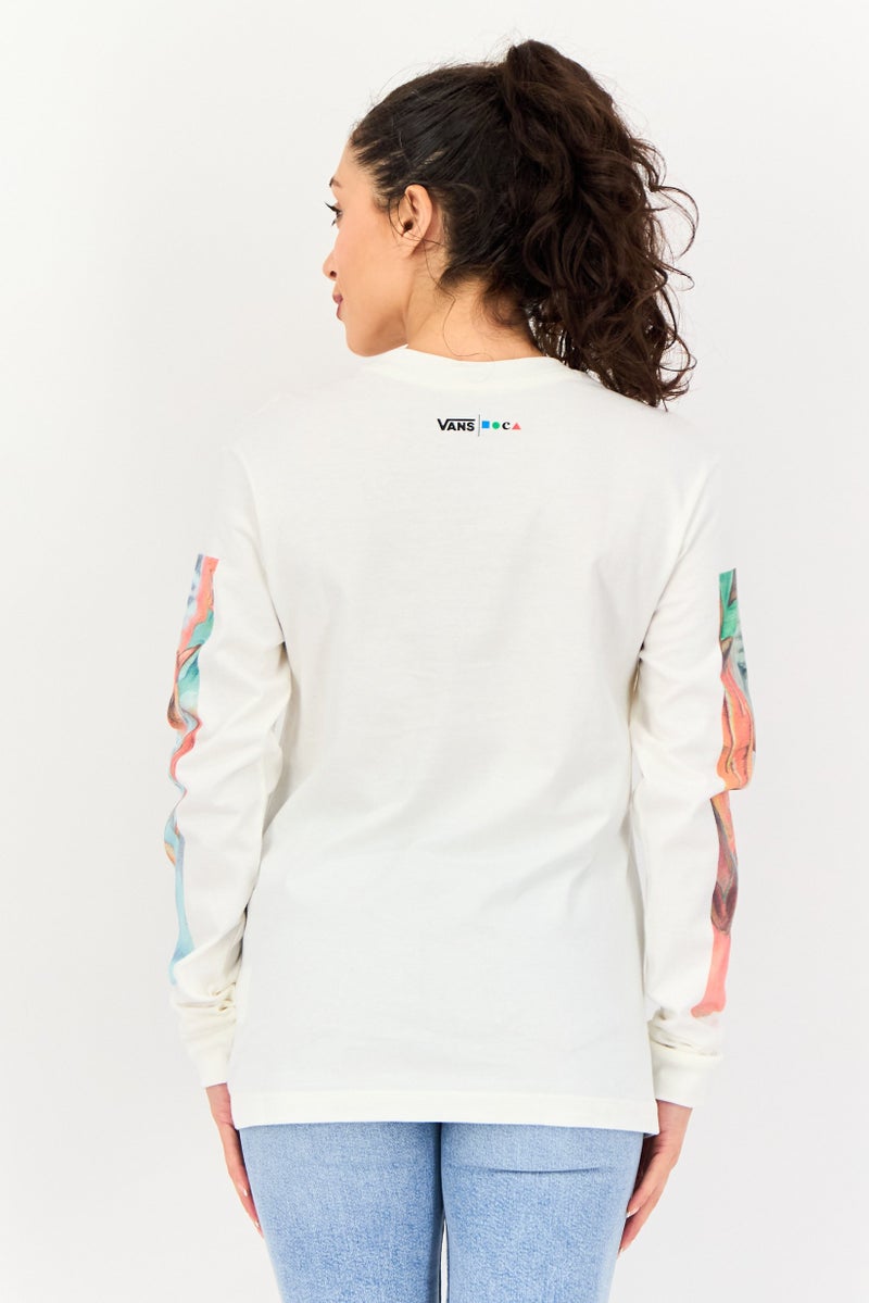 VANS Women  Crew Neck Long Sleeve Graphic Print T-Shirt, White - Image 2