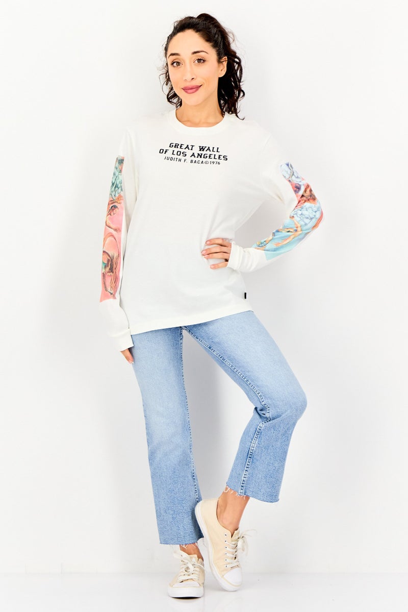 VANS Women  Crew Neck Long Sleeve Graphic Print T-Shirt, White - Image 4