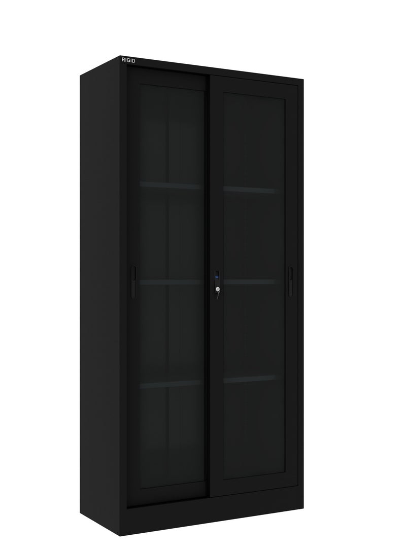 RIGID خزانة ملفات فولاذية مع باب زجاجي منزلق أسود 183x90x40 سم - Image 3