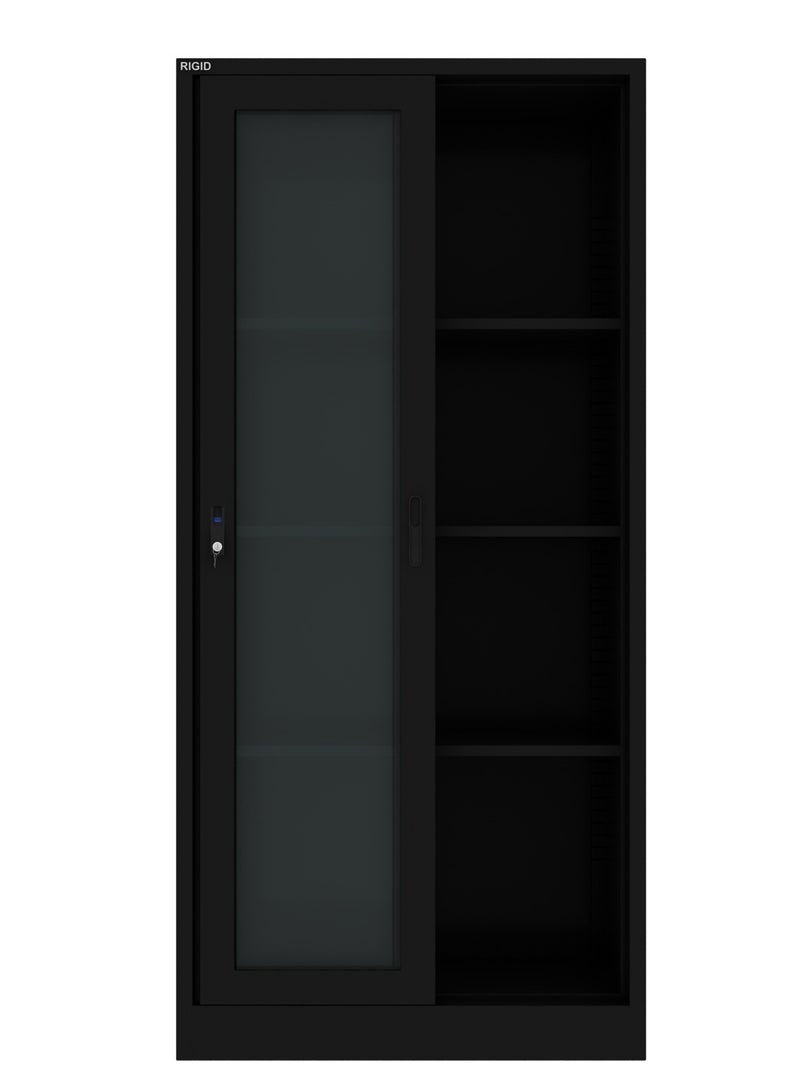 RIGID خزانة ملفات فولاذية مع باب زجاجي منزلق أسود 183x90x40 سم - Image 4