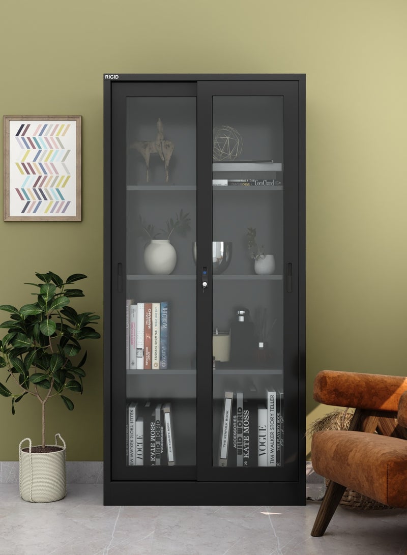 RIGID خزانة ملفات فولاذية مع باب زجاجي منزلق أسود 183x90x40 سم - Image 5