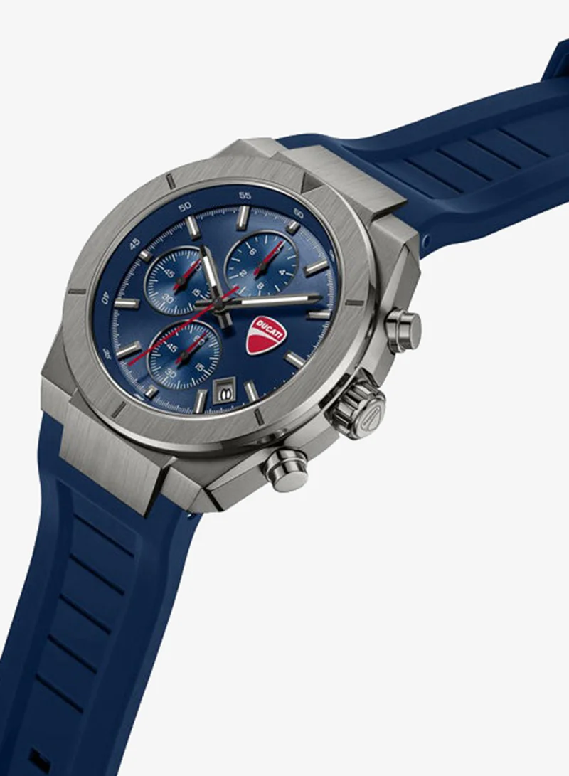 دوكاتي Frontier Blue Dial, Silicone Strap, Chronograph Watch for Men, 43mm