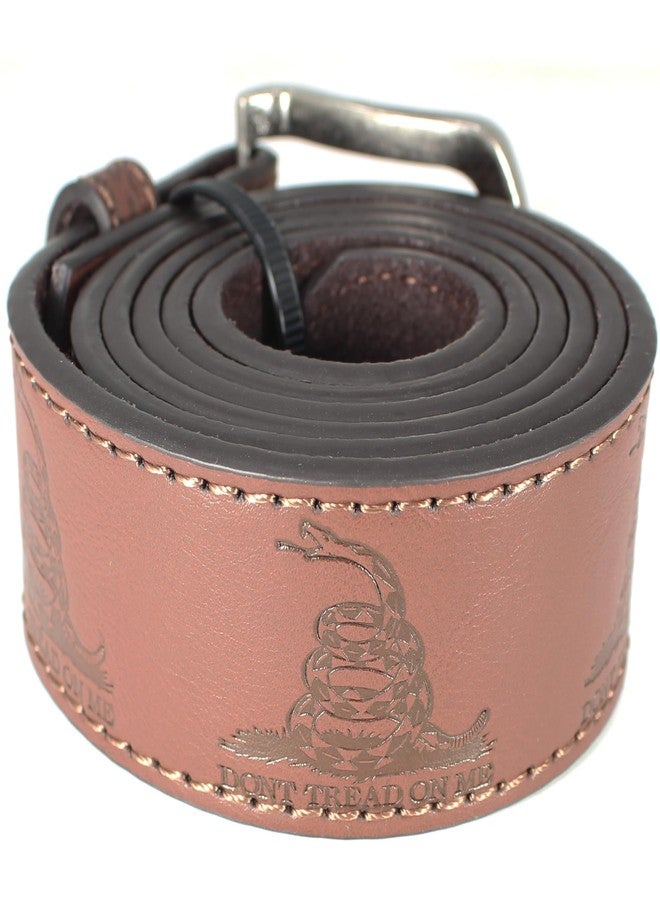 BC Belts Don’t Tread on Me Leather Belt Strap and Metal Buckle 1.5" Wide with Snaps - Gadsden Flag Patriotic Symbol American History USA (Brown-S) - Image 1