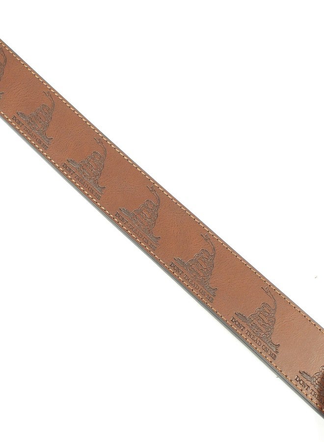 BC Belts Don’t Tread on Me Leather Belt Strap and Metal Buckle 1.5" Wide with Snaps - Gadsden Flag Patriotic Symbol American History USA (Brown-S) - Image 5