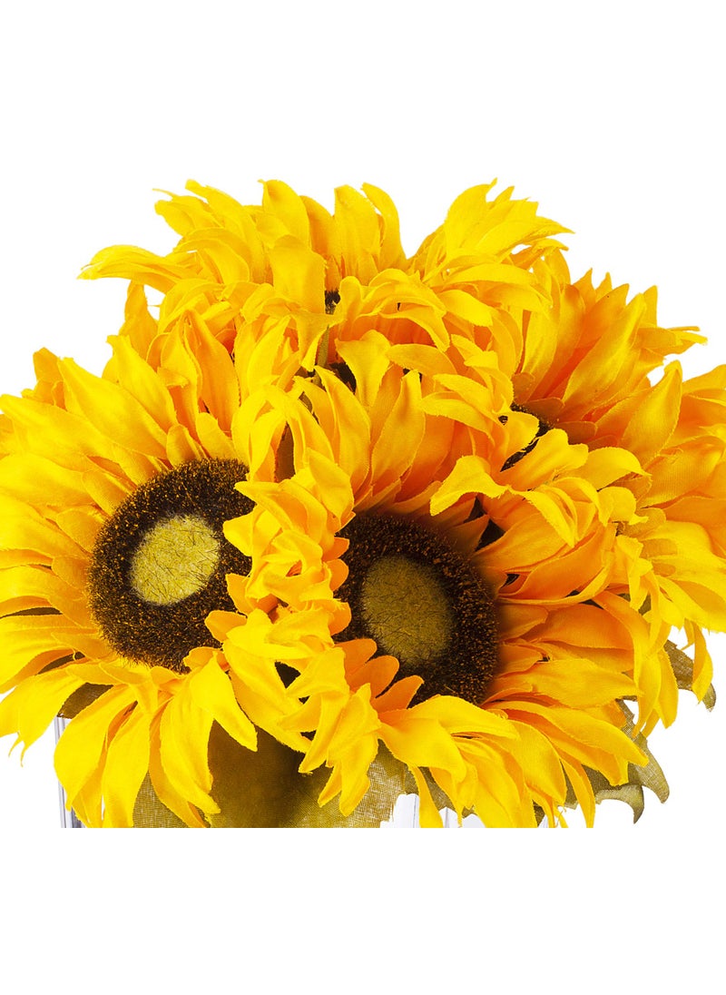 ENOVA HOME ENOVA HOME 7 Heads Silk Sunflower Arrangement Flower Centerpiece in Clear Glass Vase with Faux Water for Home Decoration  - Image 3