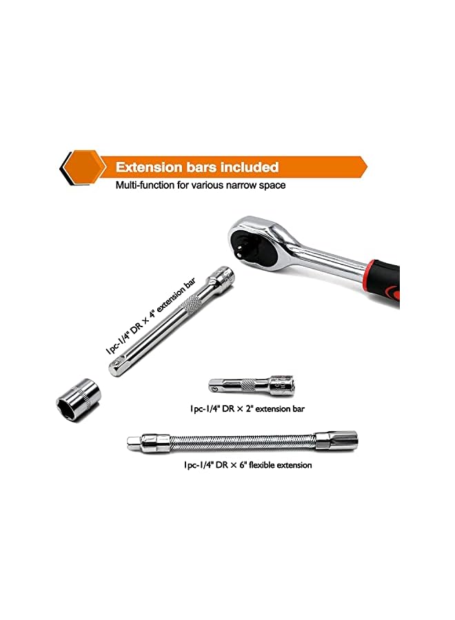 PROMASS Pcs Drive Socket Ratchet Wrench Set with Bit Socket Set Metric and Extension Bar for Auto Repairing Automobile Motorcycle Hardware Tool Combination Suit Household with Storage Case  - Image 5