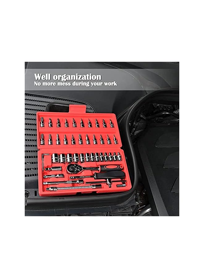 PROMASS Pcs Drive Socket Ratchet Wrench Set with Bit Socket Set Metric and Extension Bar for Auto Repairing Automobile Motorcycle Hardware Tool Combination Suit Household with Storage Case  - Image 3