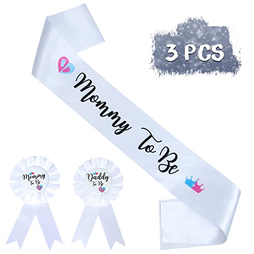 PATICARRY HAPPYLAND Gender Reveal Decorations Sash and Tinplate Badge Mommy to Be and Daddy to Be Baby Shower - Image 1
