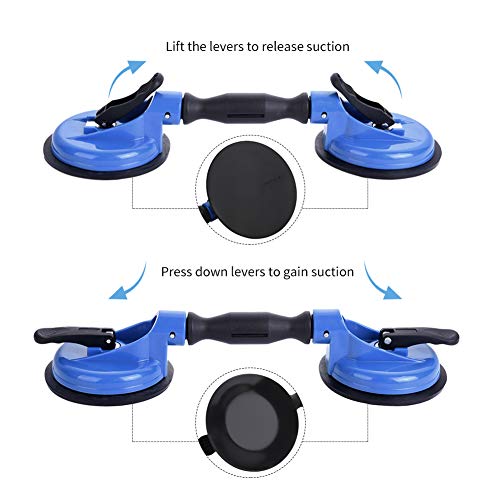 IMT Glass Suction Cup Dual Cups 2 Pack, Heavy Duty Vacuum Plate with Adjustable Handle Glass Holder to Lift Large Glass/Auto Glass Windshield Installation/Tiles Mirrors Moving, 260lb Suction Power - Image 5