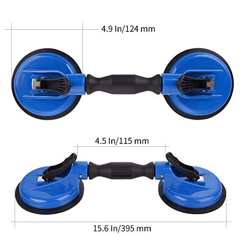 IMT Glass Suction Cup Dual Cups 2 Pack, Heavy Duty Vacuum Plate with Adjustable Handle Glass Holder to Lift Large Glass/Auto Glass Windshield Installation/Tiles Mirrors Moving, 260lb Suction Power - Image 2