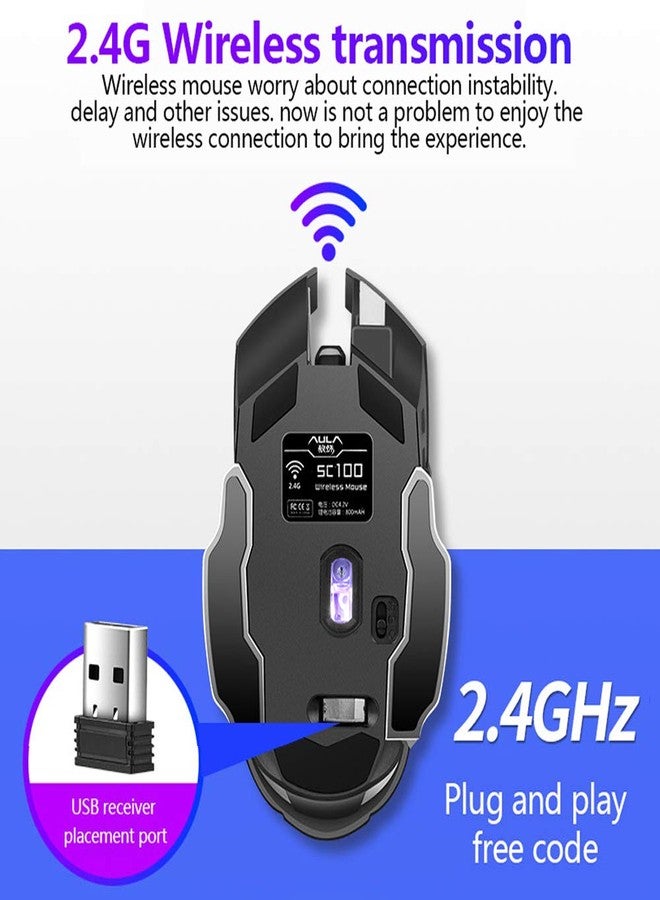 AULA SC100 Silent White Wireless Mouse Rechargeable, RGB LED Backlit, DPI Adjustable, 2.4G Wireless Optical Computer Gaming Mice with USB Receiver, Punk Cool Mouse for Office/Games - Image 5