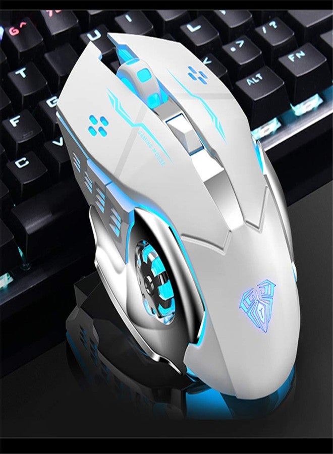 AULA SC100 Silent White Wireless Mouse Rechargeable, RGB LED Backlit, DPI Adjustable, 2.4G Wireless Optical Computer Gaming Mice with USB Receiver, Punk Cool Mouse for Office/Games - Image 3