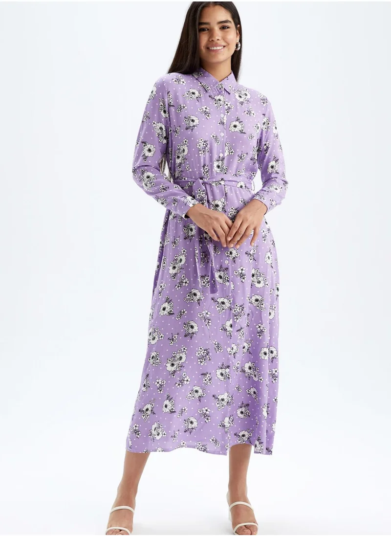 DeFacto Belted Floral Print Dress