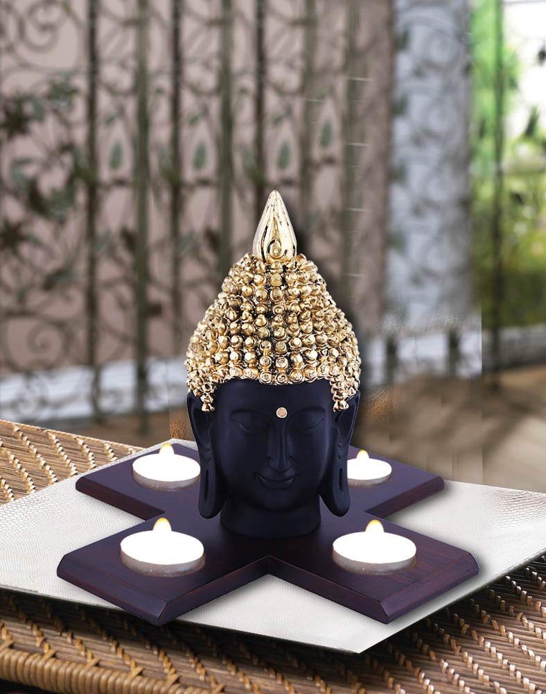 Mariner's Creation ® POLYRESIN AND WHITE MARBLE DUST Buddha Statue, Idol - 22X22X20 cm, BLACK, GOLDEN - Image 3