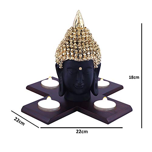 Mariner's Creation ® POLYRESIN AND WHITE MARBLE DUST Buddha Statue, Idol - 22X22X20 cm, BLACK, GOLDEN - Image 5