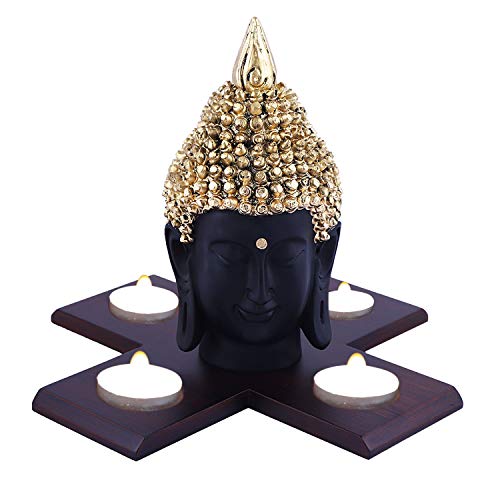 Mariner's Creation ® POLYRESIN AND WHITE MARBLE DUST Buddha Statue, Idol - 22X22X20 cm, BLACK, GOLDEN - Image 1