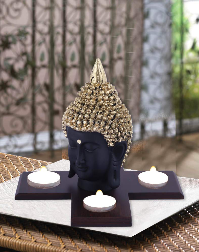 Mariner's Creation ® POLYRESIN AND WHITE MARBLE DUST Buddha Statue, Idol - 22X22X20 cm, BLACK, GOLDEN - Image 4