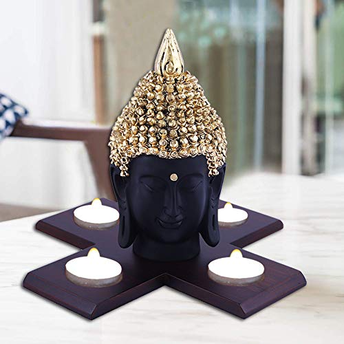Mariner's Creation ® POLYRESIN AND WHITE MARBLE DUST Buddha Statue, Idol - 22X22X20 cm, BLACK, GOLDEN - Image 2