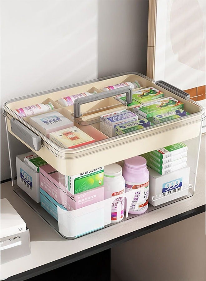 LEDIN Large Capacity Clear Medicine Storage Box with Handle and Sealed Lid, Waterproof Multi-Layer Design for Home and Office Essentials, Transparent Plastic Organizer for Pills, Vitamins, and Supplements, Pill Box for Purse  - Image 1
