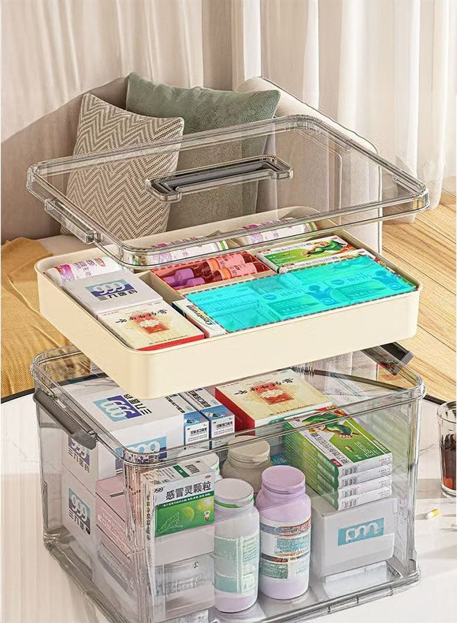 LEDIN Large Capacity Clear Medicine Storage Box with Handle and Sealed Lid, Waterproof Multi-Layer Design for Home and Office Essentials, Transparent Plastic Organizer for Pills, Vitamins, and Supplements, Pill Box for Purse  - Image 2