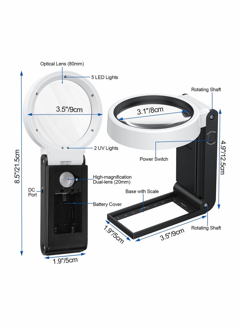 Excefore - Magnifying Glass Magnifier with Light - USB Power Standing 25X 8X Magnifying Tools - Handheld LED Illuminated Magnifier for Macular Degeneration Seniors Read Inspection Coins Jewelry Exploring - Image 1