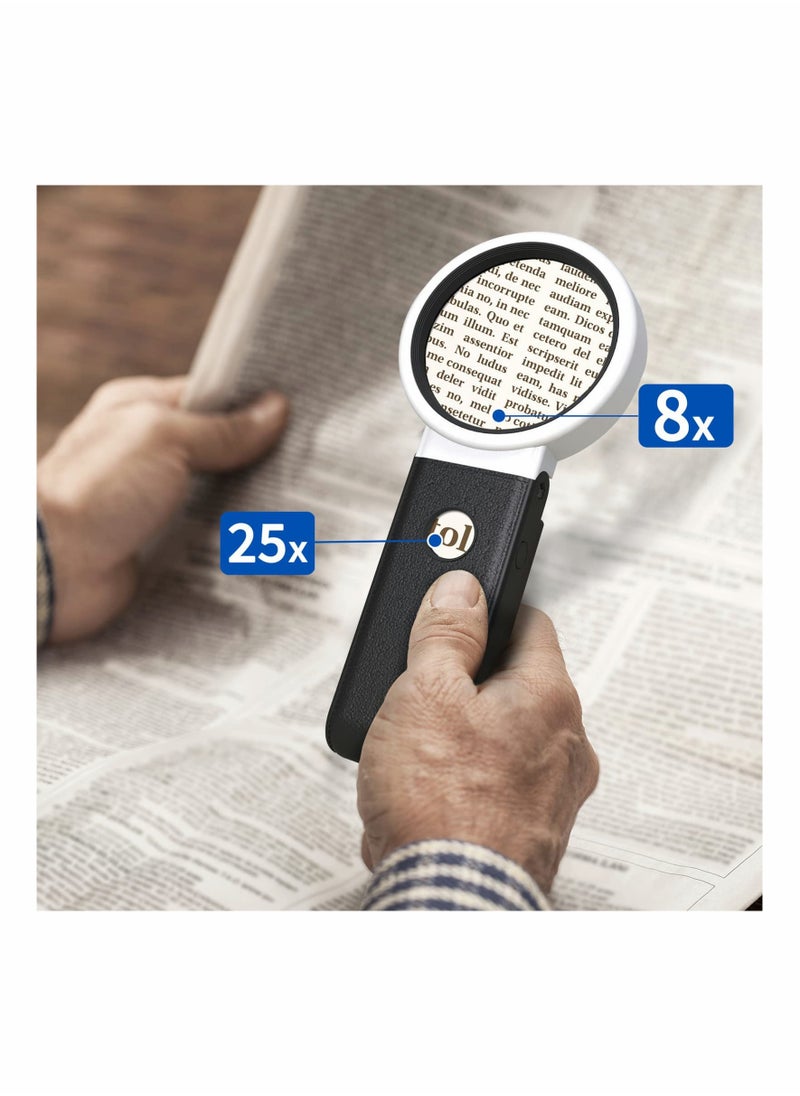 Excefore - Magnifying Glass Magnifier with Light - USB Power Standing 25X 8X Magnifying Tools - Handheld LED Illuminated Magnifier for Macular Degeneration Seniors Read Inspection Coins Jewelry Exploring - Image 1