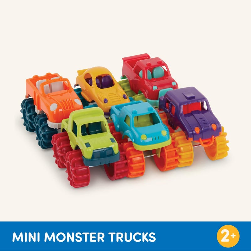 Battat - Plastic Toy Cars - 6 Pack & Storage Bag - Colorful Toddler Trucks - Easy To Clean - 2+ Years - Mini Monster Trucks - Image 5