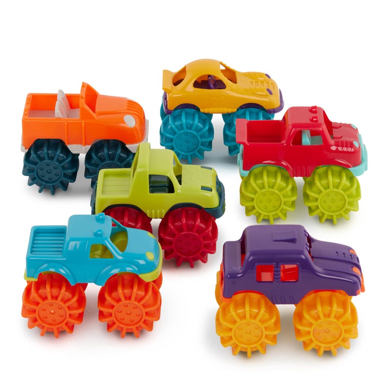 Battat - Plastic Toy Cars - 6 Pack & Storage Bag - Colorful Toddler Trucks - Easy To Clean - 2+ Years - Mini Monster Trucks - Image 1