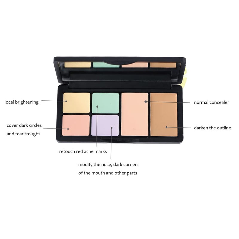 BliBling Concealer Contour Palette, 6 In 1 Color Correcting Concealer Contour Makeup Palette, Contouring Foundation Highlighting Makeup Kit for Dark Circles, Blemish With 2 Packs Brush (1#) - Image 2