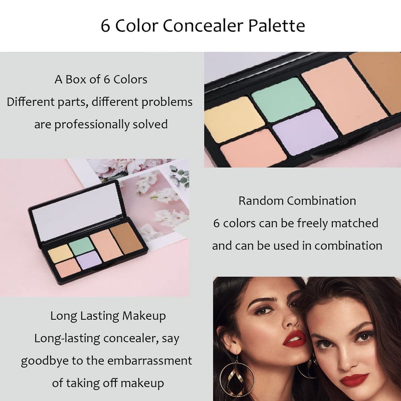 BliBling Concealer Contour Palette, 6 In 1 Color Correcting Concealer Contour Makeup Palette, Contouring Foundation Highlighting Makeup Kit for Dark Circles, Blemish With 2 Packs Brush (1#) - Image 3