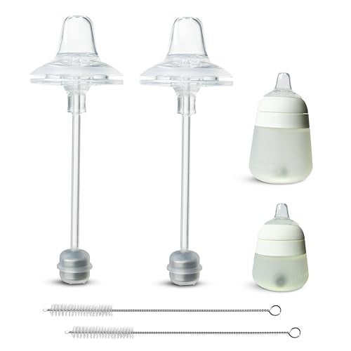 BelBeyo Sippy Cup Conversion Kit for Nanobébé Flexy Silicone Baby Bottles 2-Count, Soft Food Grade Silicone Sippy Spout Nipples and Weighted Straw, Cleaning Brush, BPA Free, 4+ Months (Sippy Kit) - Image 1
