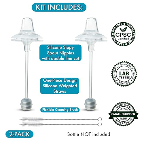 BelBeyo Sippy Cup Conversion Kit for Nanobébé Flexy Silicone Baby Bottles 2-Count, Soft Food Grade Silicone Sippy Spout Nipples and Weighted Straw, Cleaning Brush, BPA Free, 4+ Months (Sippy Kit) - Image 2