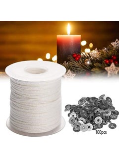 Candle Wicks- Natural Cotton Candle Wick Core 61m/Roll with 100 Pcs Metal Wick Sustainers Tabs Soy Wax Candle Wicks DIY Craft Candles Making Supplies Kit