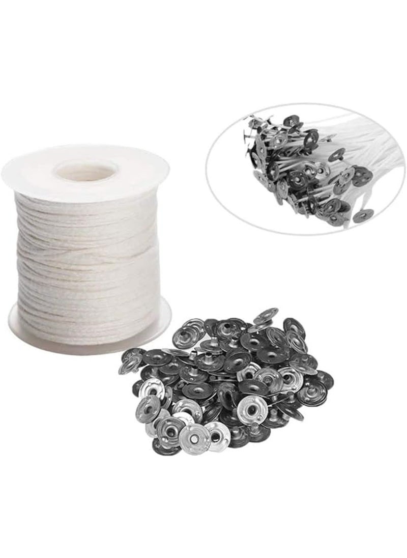 Generic - Candle Wicks- Natural Cotton Candle Wick Core 61m/Roll with 100 Pcs Metal Wick Sustainers Tabs Soy Wax Candle Wicks DIY Craft Candles Making Supplies Kit - Image 1