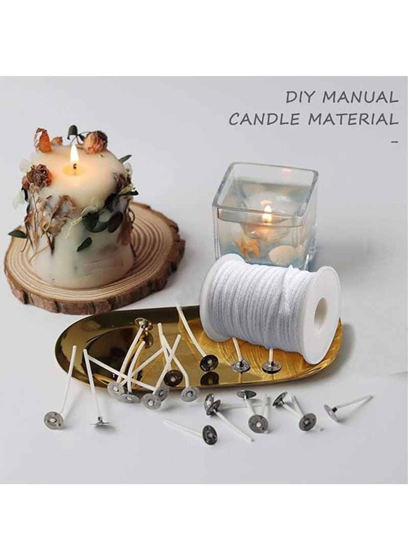 Generic - Candle Wicks- Natural Cotton Candle Wick Core 61m/Roll with 100 Pcs Metal Wick Sustainers Tabs Soy Wax Candle Wicks DIY Craft Candles Making Supplies Kit - Image 1