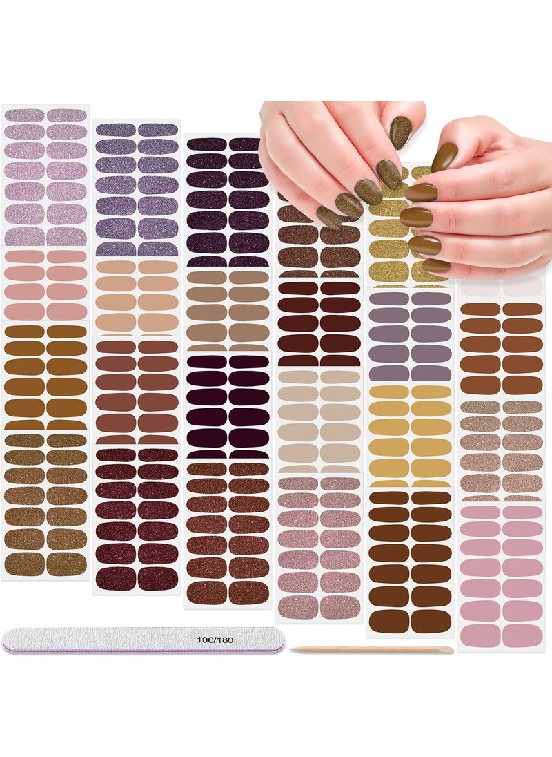 DANNEASY - DANNEASY 24 Sheets Nail Polish Stickers Full Nail WrapsSolid Color Nail Polish Strips for Women Gel Nail Strips Self Adhesive Fingernail Stickers Manicure Kit with Nail File, Cuticle Stick - Image 1