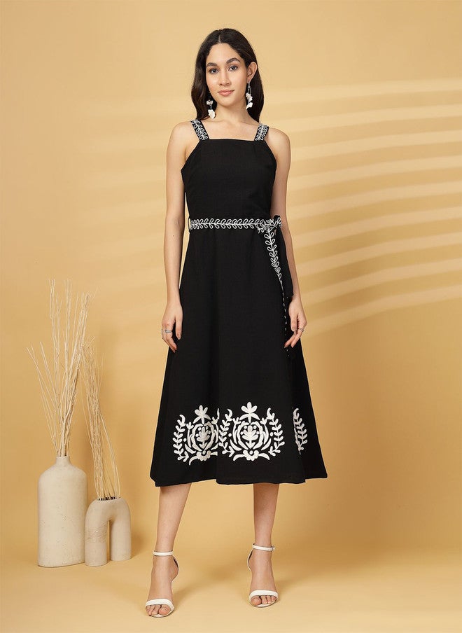 PlusS Black Fit & Flare Midi Dress for Women - Image 1