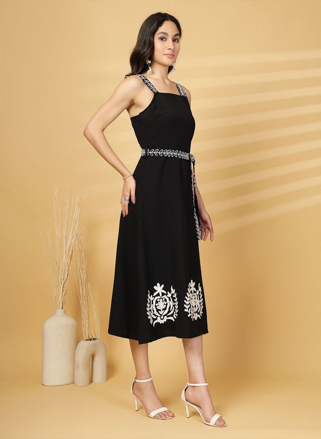 PlusS Black Fit & Flare Midi Dress for Women - Image 3