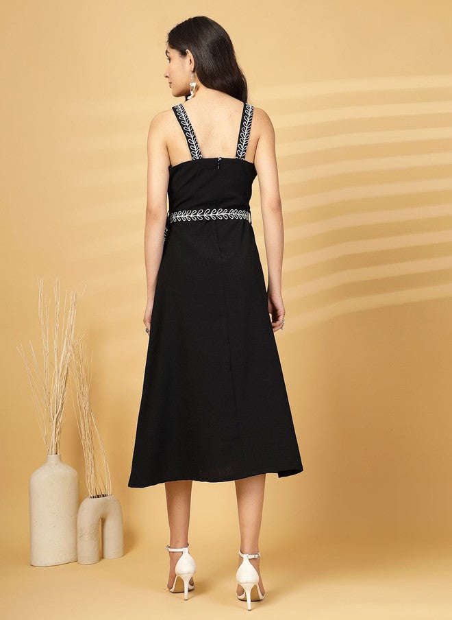 PlusS Black Fit & Flare Midi Dress for Women - Image 5