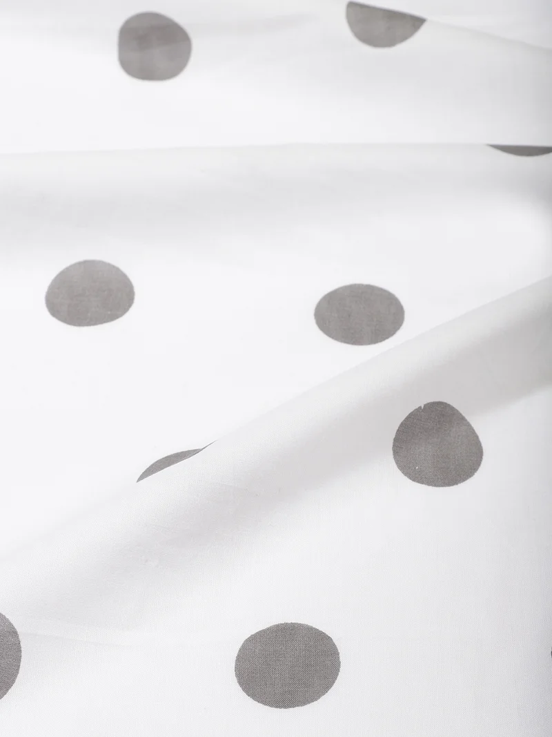 أيه كيه إس White Cotton Fabric with Grey Polka Dots