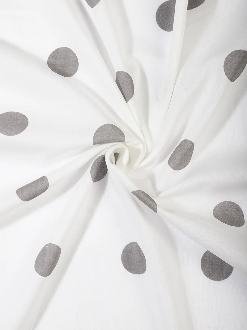 أيه كيه إس White Cotton Fabric with Grey Polka Dots