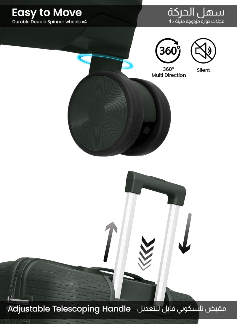 بارا جون مجموعة حقائب باراجون سكايلاين قطعتين - صغيرة  كجم وكبيرة  كجم بولي بروبلين بعجلات دوارة  حقيبة سفر صلبة - زيتوني - Image 4