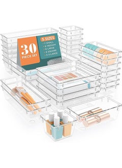 Arabest 30 PCS Clear Plastic Drawer Organizer Set, 5 Sizes Desk Drawer Divider Organizers and Storage Bins for Makeup, Jewelry, Gadgets for Kitchen, Bedroom, Bathroom, Office  - Image 1