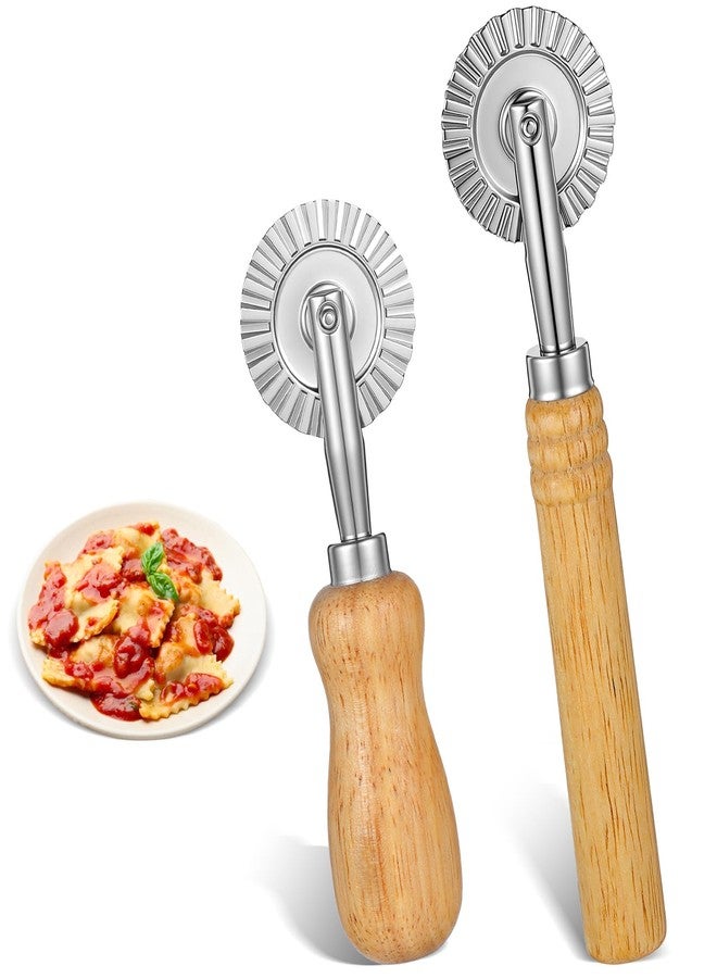Elegaperma 2 Pcs Fluted Pastry Crimper, 1.54",1.57" Sturdy Pastry Crimper, Wood Handle Ravioli Cutter Wheel, Essential Fluted Pastry Cutter for Pastry,Ravioli,Pie,Dough,Pasta - Image 1