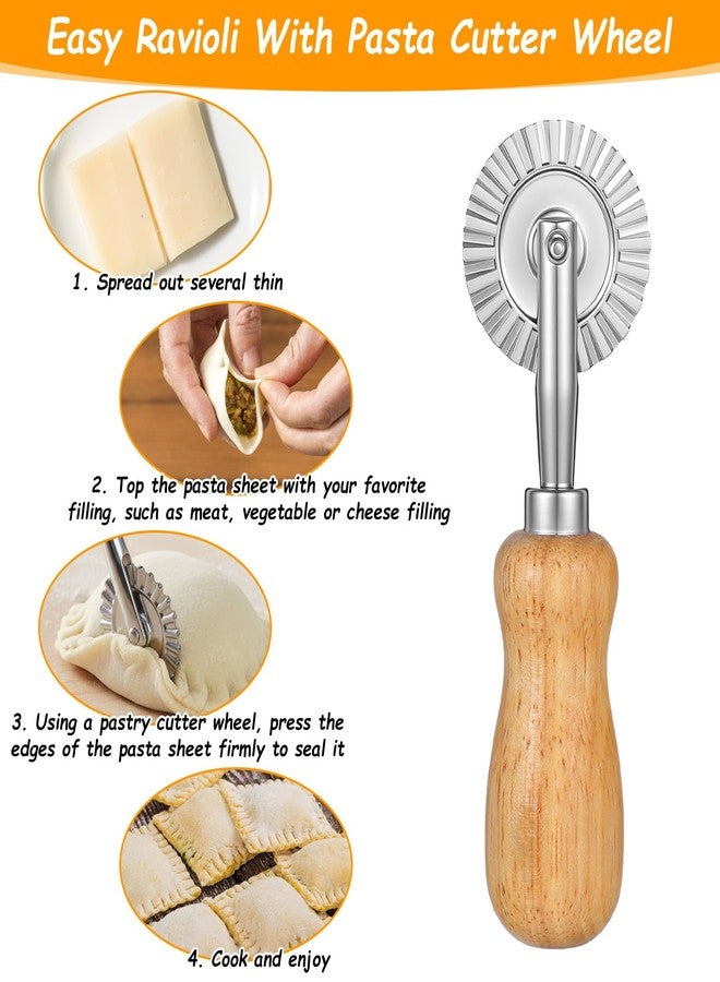 Elegaperma 2 Pcs Fluted Pastry Crimper, 1.54",1.57" Sturdy Pastry Crimper, Wood Handle Ravioli Cutter Wheel, Essential Fluted Pastry Cutter for Pastry,Ravioli,Pie,Dough,Pasta - Image 3
